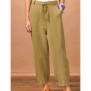Sundance Daphne Everyday Linen Cotton Pants Olive Green Minimalist Sz 4P New